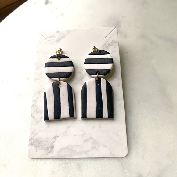 Statement Handmade Polymer Clay Earrings Black and White - Picture 2 of 4